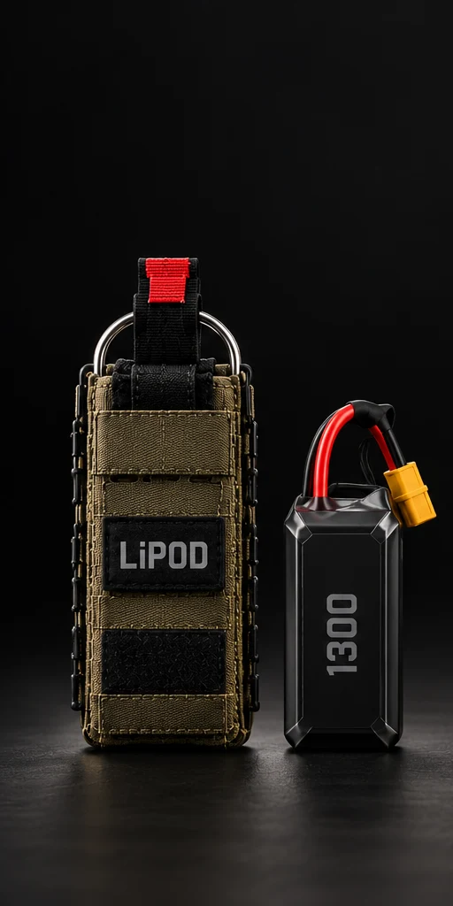 LiPOD 1300 sleeve concept paired with a standalone 1300 mAh class LiPo battery