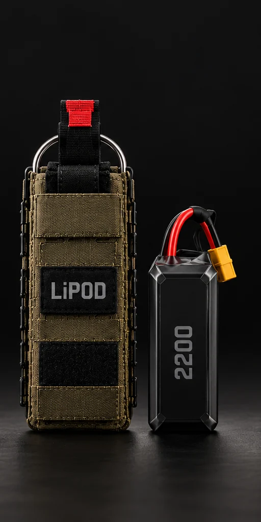 LiPOD 2200 sleeve concept paired with a standalone 2200 mAh class LiPo battery